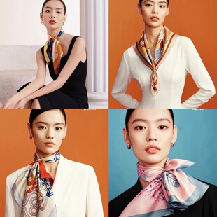 万事利真丝桑蚕丝双面印花中方巾芙蓉花开 明媚 星冉柿来运转暖阳