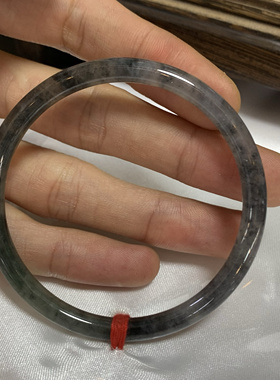 55圆条冰乌鸡翡翠手镯国风系列水墨丹青天然缅甸翡翠冰种飘花玉镯