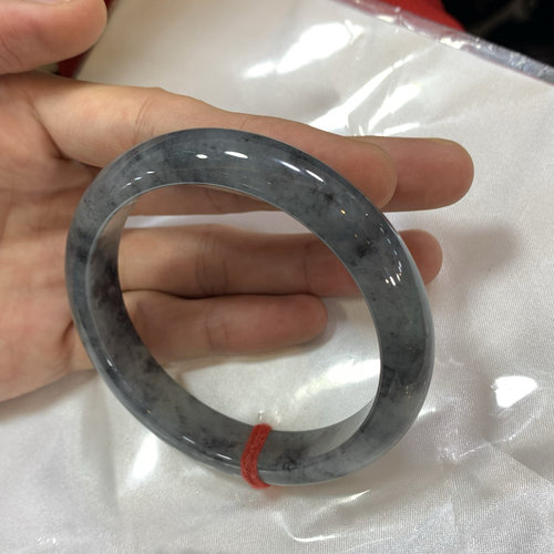 61-62正圈冰乌鸡翡翠手镯国风水墨丹青天然缅甸翡翠A货国检证书