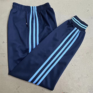 藏蓝三道杠浅蓝条束脚蓝条紧口初高中小学生男女通用修身 子 校服裤