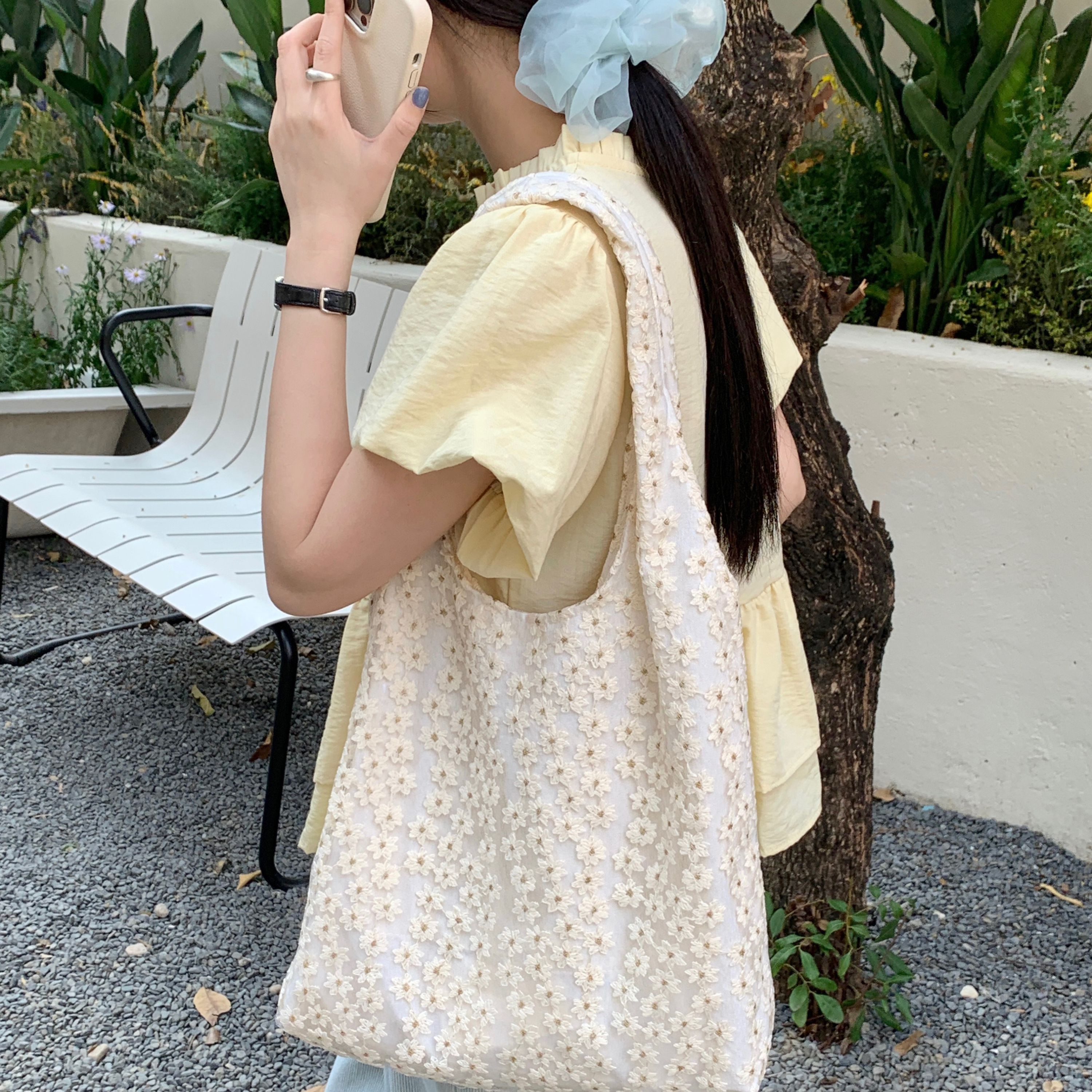 韩系甜美可爱小清新雏菊蕾丝单肩帆布包樱花仙女学生背心电脑包袋