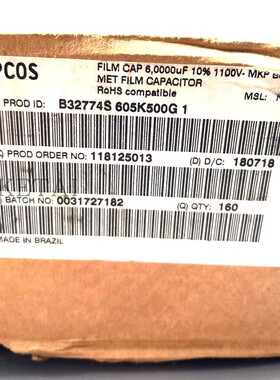 B32774S605K500G 774S500 1K1V 6U 1100v6UF 605 EPCOS西门子电容