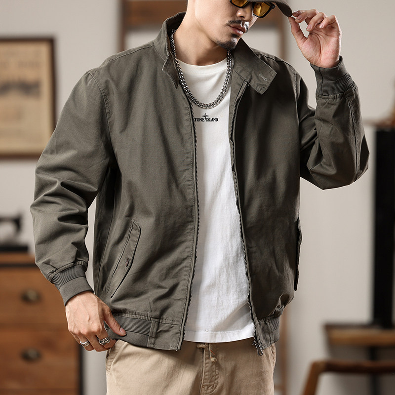 美式复古工装夹克男士立领外套春秋时尚帅气上衣多口袋潮流男款