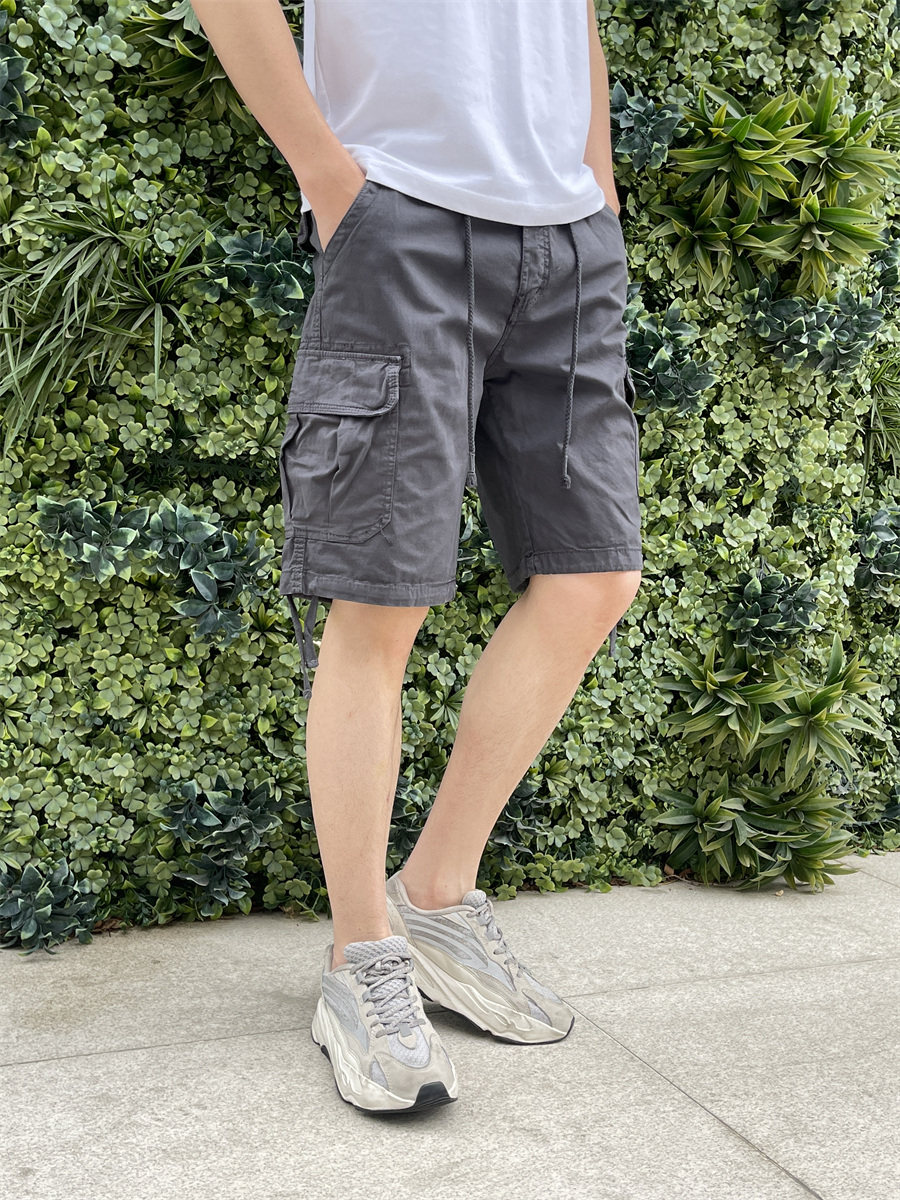 夏季工装裤男款休闲短裤宽松直筒弹力五分裤潮牌5分马裤多口袋男