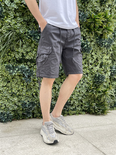 夏季工装裤男款休闲短裤宽松直筒弹力五分裤潮牌5分马裤多口袋男