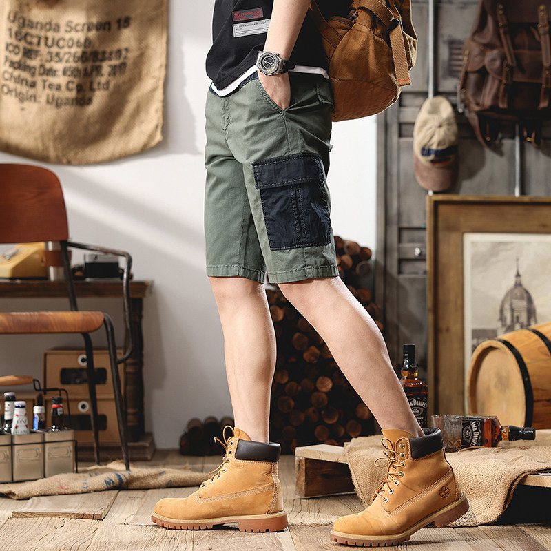 拼接撞色新款夏季薄款潮休闲短裤男宽松直筒百搭工装中裤五分裤5