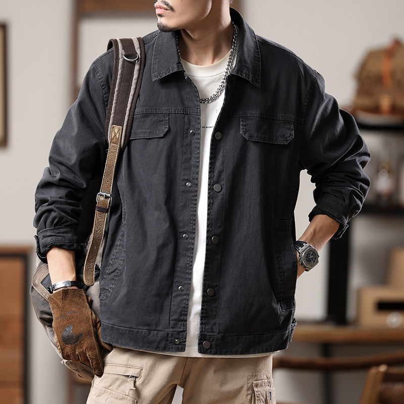 美式复古工装夹克男士立领外套春秋时尚帅气上衣多口袋潮流男款