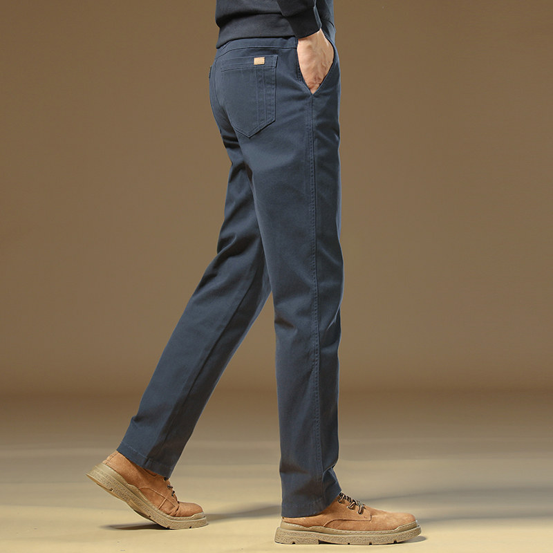 香港春秋新款高端春秋休闲裤男士修身直筒男裤商务卡其色男款裤子