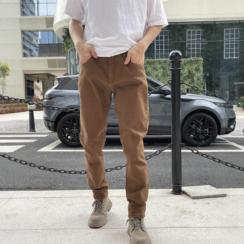 高端商务休闲裤男韩版潮牌春秋新款修身小脚弹力西裤男士裤子棕色