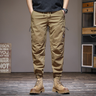 2025新款宽松男士休闲裤秋冬潮牌束脚男裤美式复古工装裤子男驼色