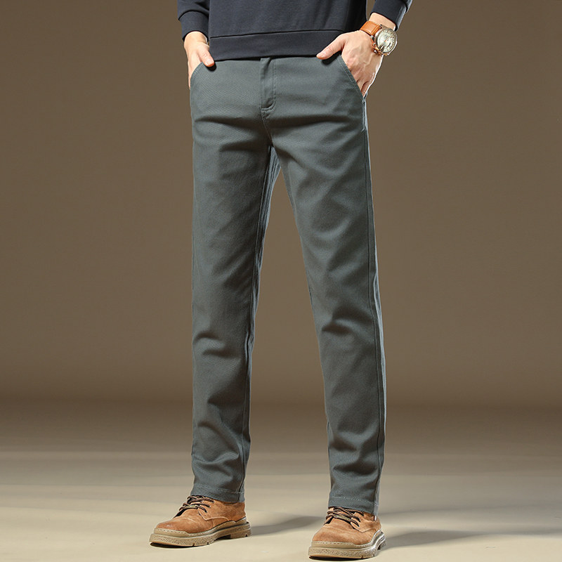 香港春秋新款高端春秋休闲裤男士修身直筒男裤商务卡其色男款裤子