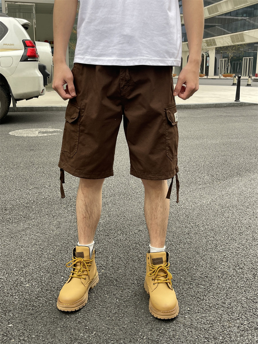 夏季工装裤男款休闲短裤宽松直筒弹力五分裤潮牌5分马裤多口袋男