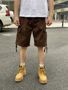 夏季工装裤男款休闲短裤宽松直筒弹力五分裤潮牌5分马裤多口袋男