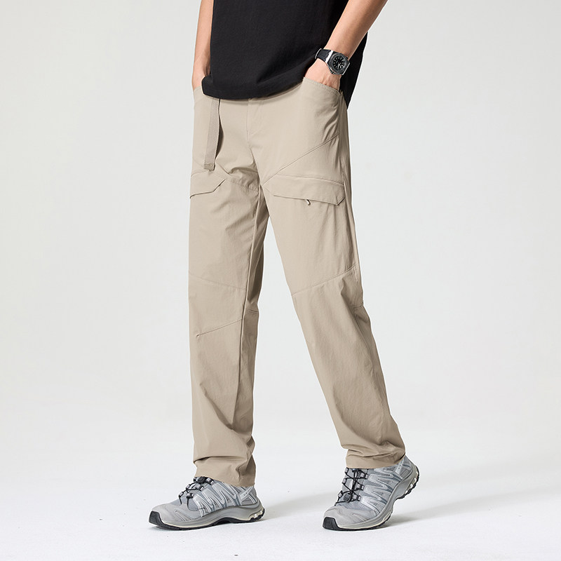 夏季新款水洗速干户外复古山系弹力工装男潮牌束脚宽松休闲裤子