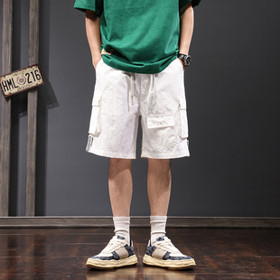 松紧腰白色工装短裤男潮牌休闲五分裤宽松阔腿裤夏季薄款中裤潮流