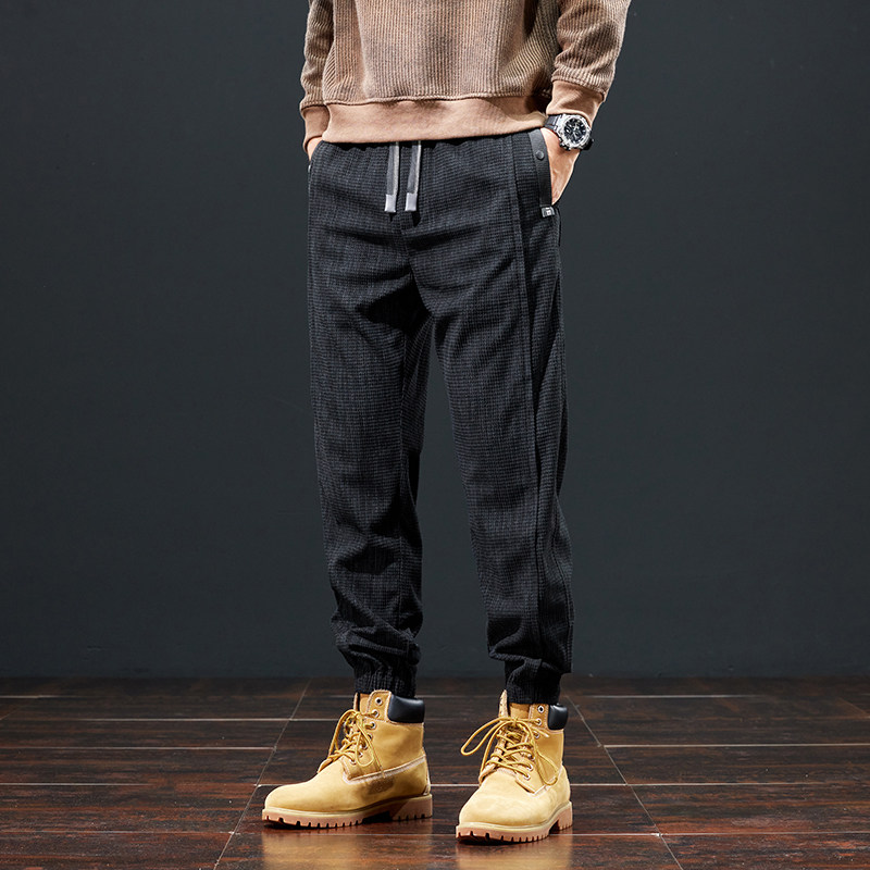 秋冬新款灯芯绒重磅洗水印花工艺高端潮牌大码工装宽松休闲裤男士