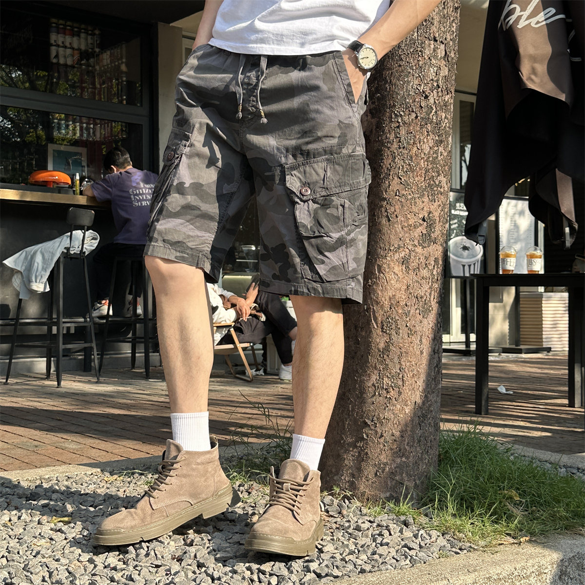 2025年美式多口袋工装短裤男夏季薄款宽松五分裤复古迷彩休闲中裤