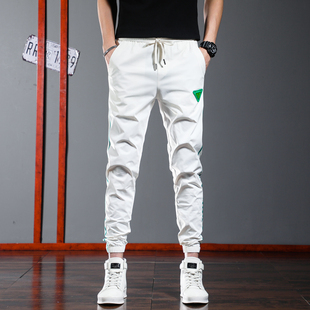 春夏季薄款冰丝男裤子夏天透气运动休闲长裤男松紧腰束脚九分裤9