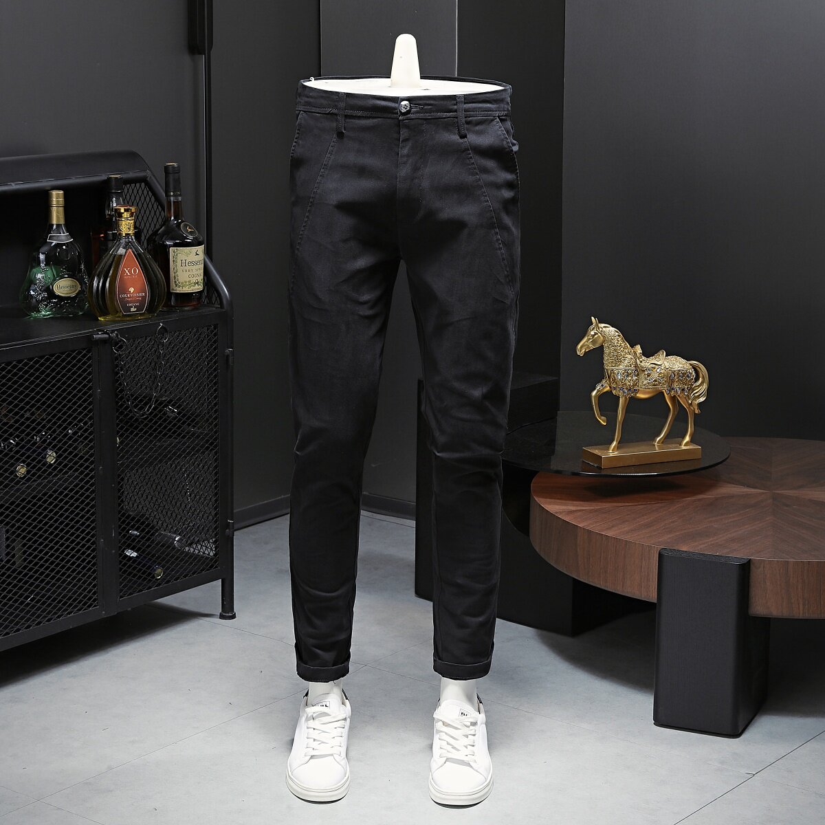 高端黑色休闲裤男款2026新款春秋季直筒潮牌春秋季加绒修身长裤子