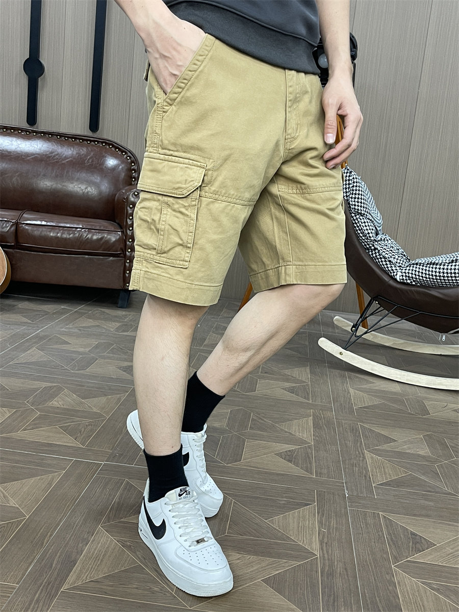 夏季宽松直筒休闲短裤男款工装百搭运动裤五分青年5中裤马裤卡其