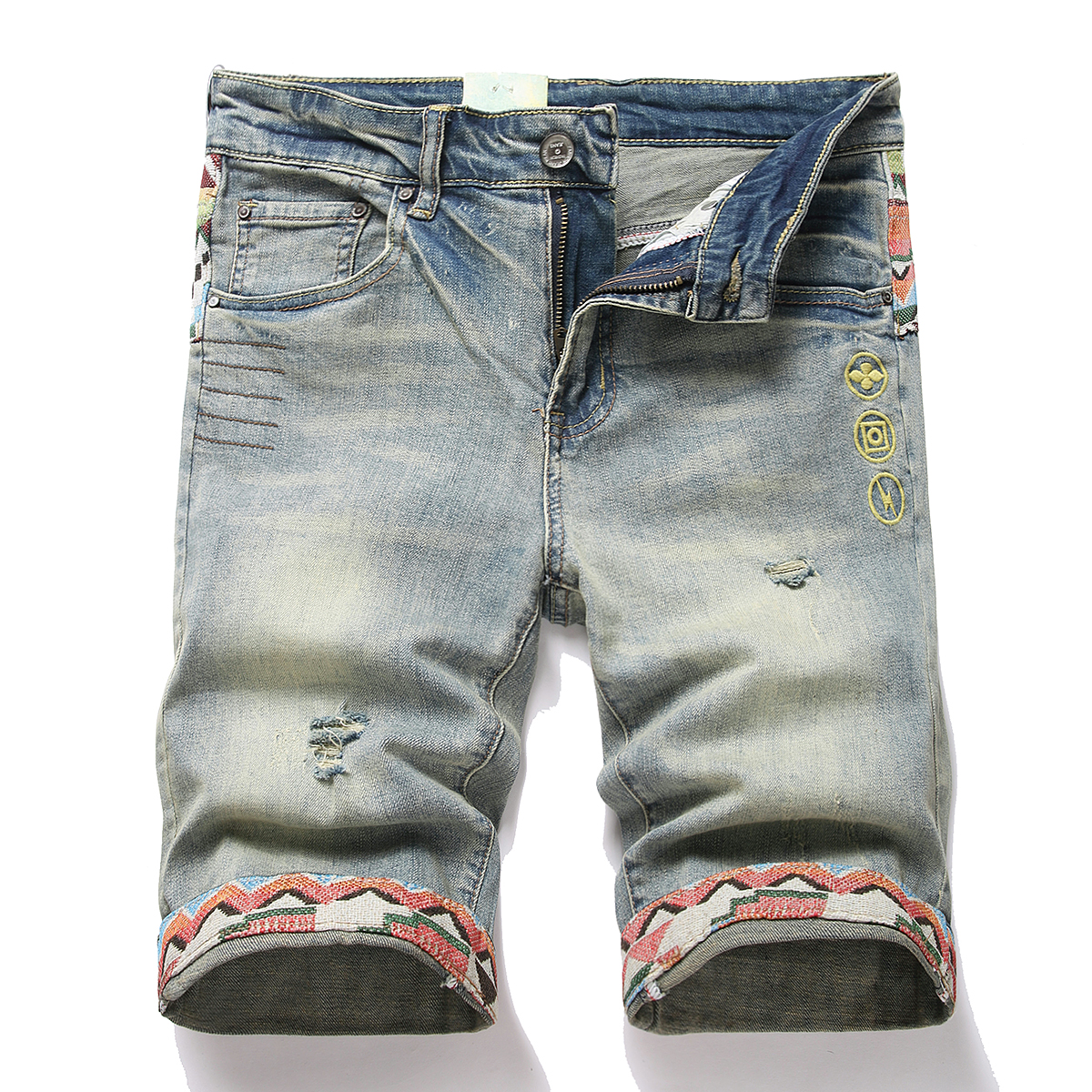 复古拼接牛仔短裤男士夏季薄款