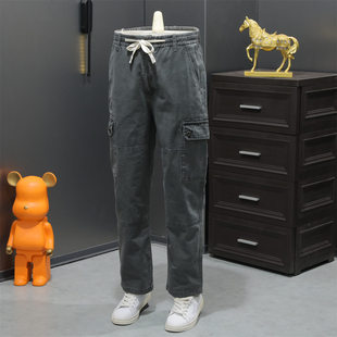 秋冬新款休闲裤男款工装裤户外军迷宽松直筒系带纯棉长裤子军旅风