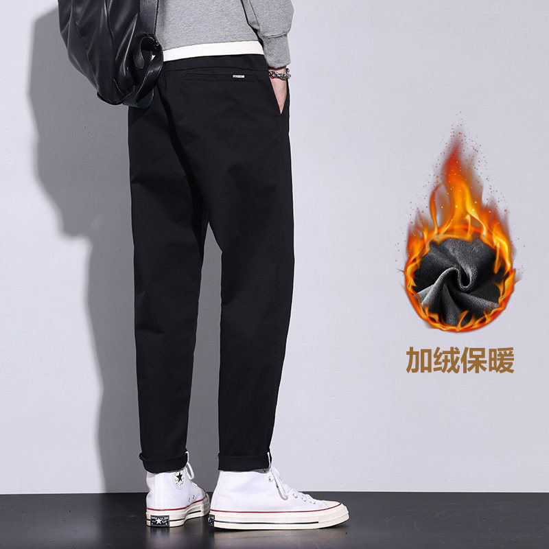 加绒春秋宽松小脚休闲直筒束脚裤九分工装裤男哈伦运动裤加厚保暖