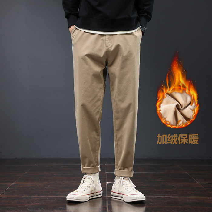 春秋加绒男裤小脚休闲直筒束脚裤九分工装裤哈伦运动裤子加厚保暖