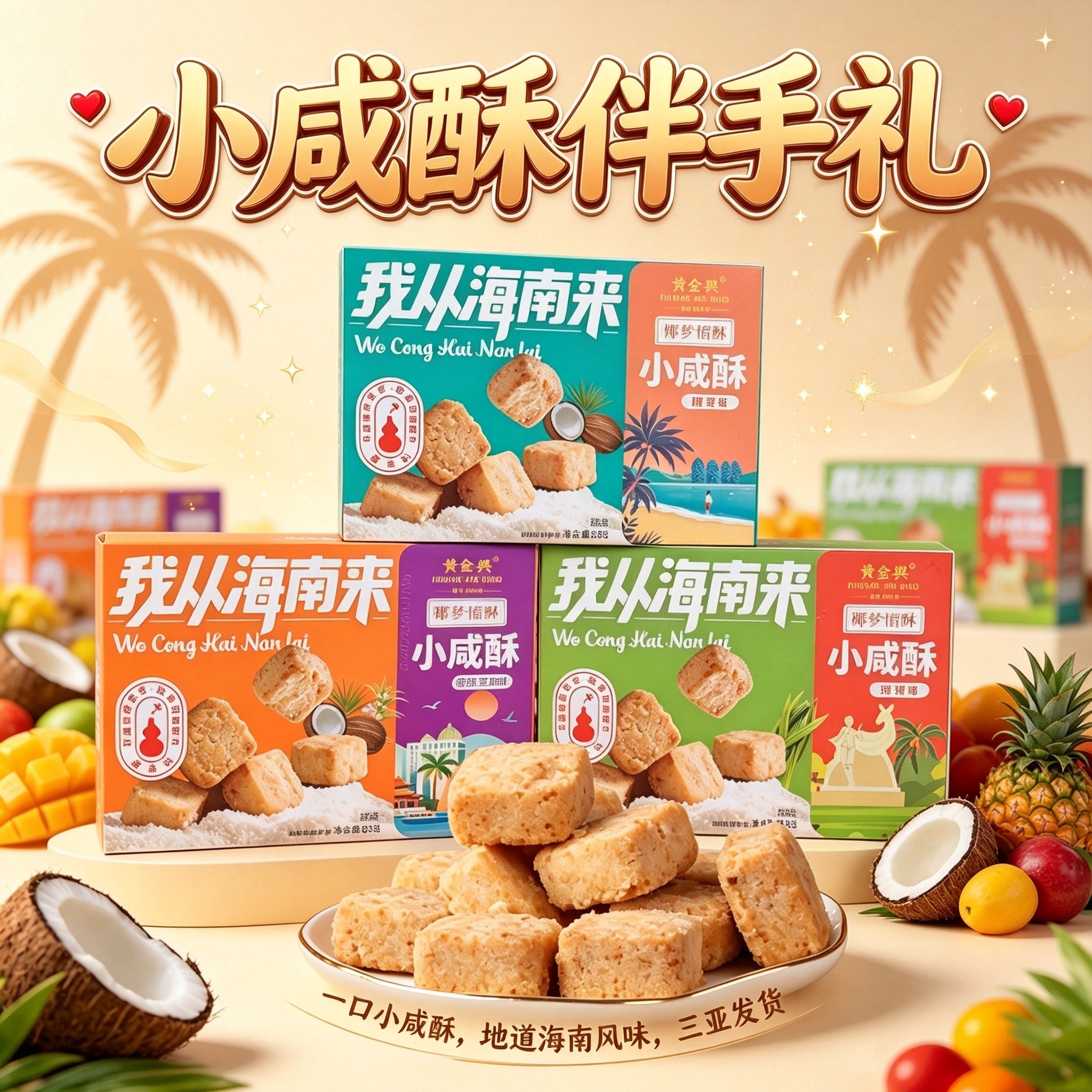 海南特产椰梦情缘小咸酥80克*2盒椰蓉椰奶芝麻独立小包装三亚发货图片
