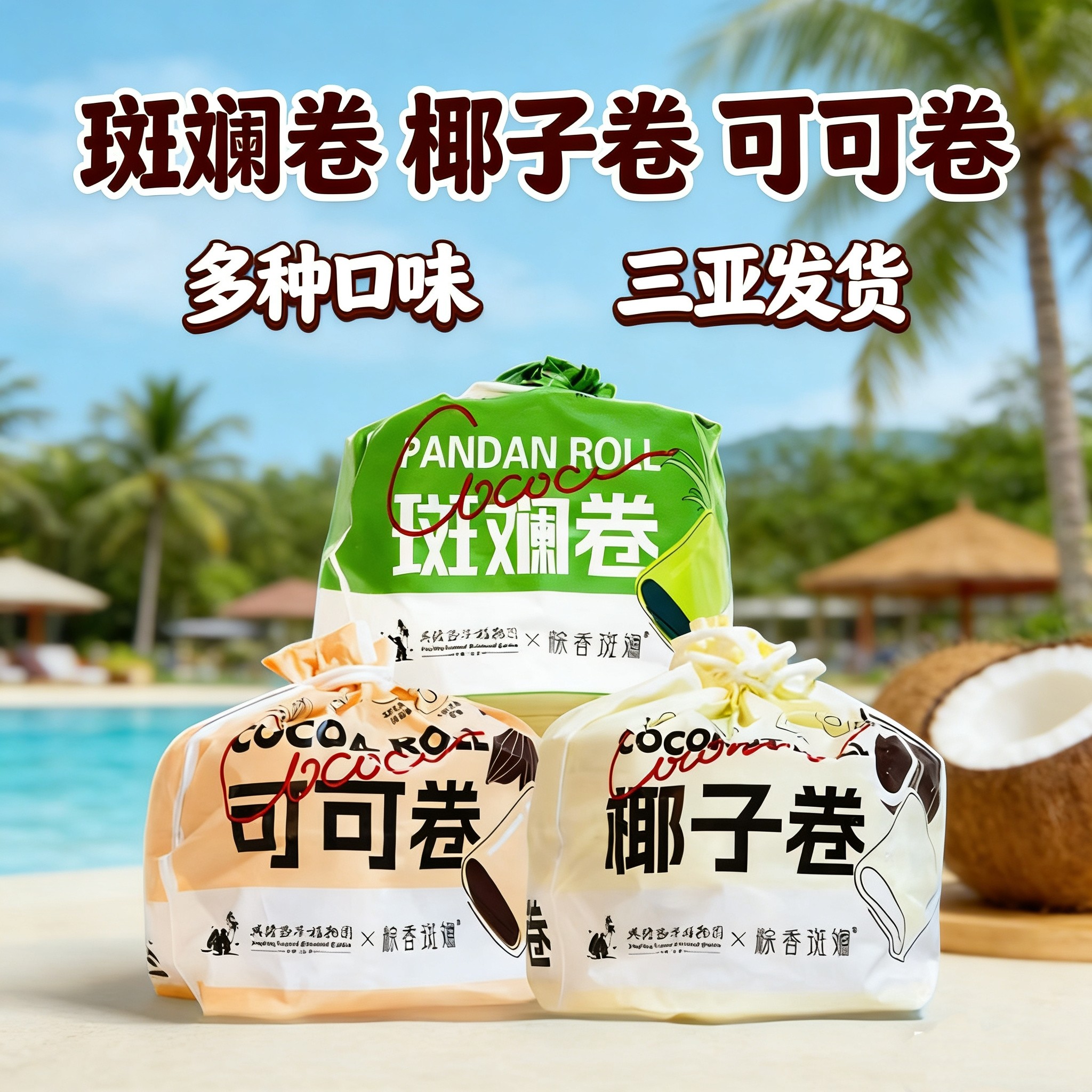 海南特产 斑斓卷椰子卷可可卷260克袋蛋卷薄饼休闲零食兴隆植物园