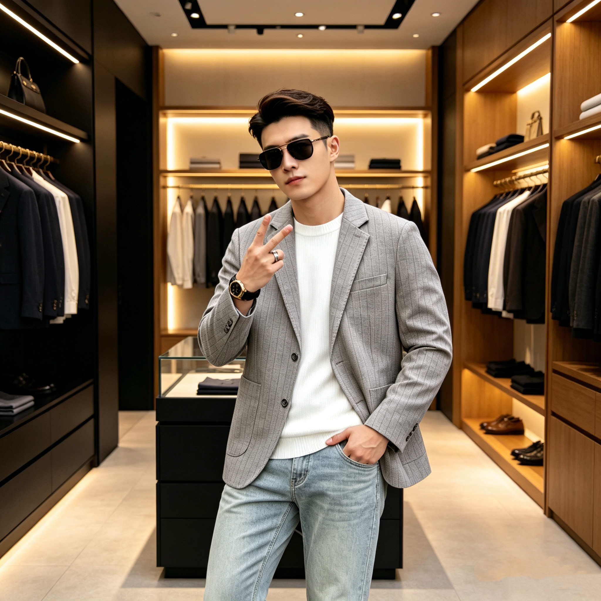 2026秋季新品西服便装男欧货高端条纹修身简约商务时尚休闲老钱风