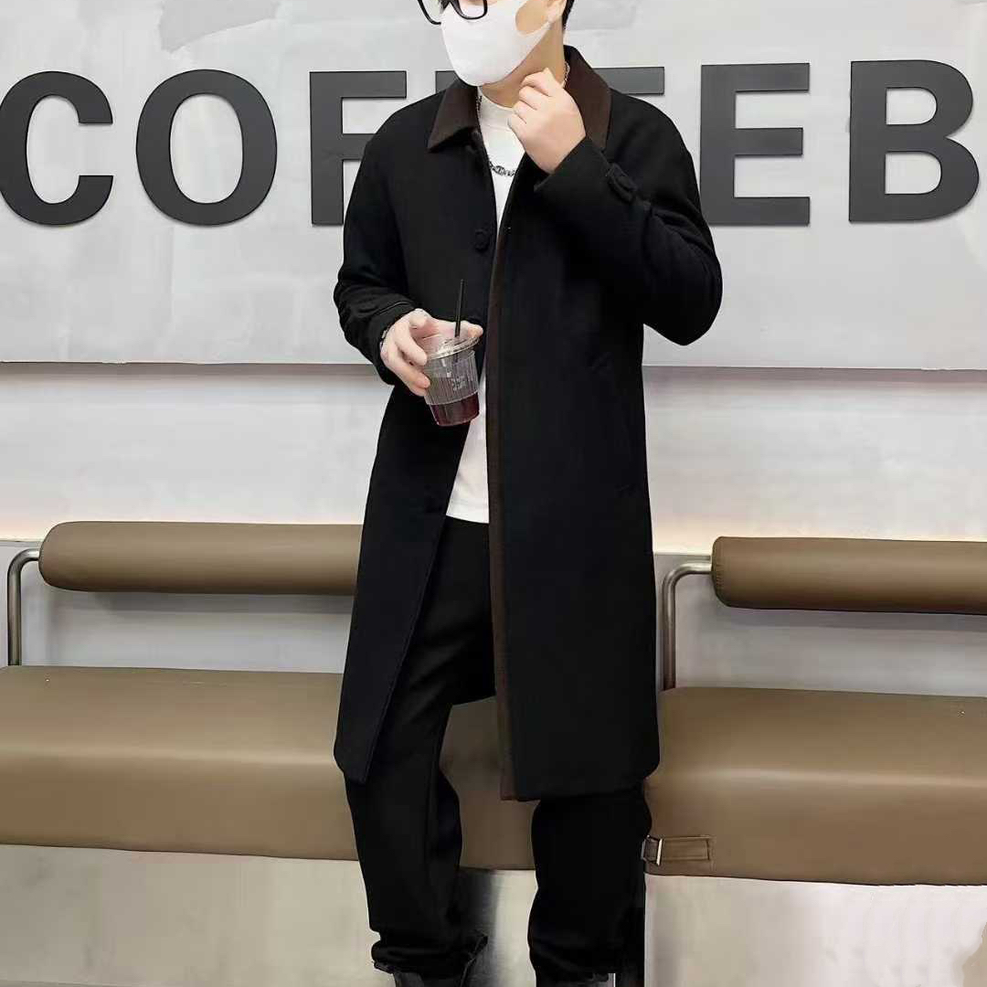 HAEETIEN潮牌翻领中长款羊毛大衣外套2025多家新品修身时尚休闲男