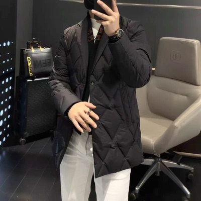 2025冬季新品中长款羽绒服外套男欧货高端修身时尚休闲围巾可脱卸