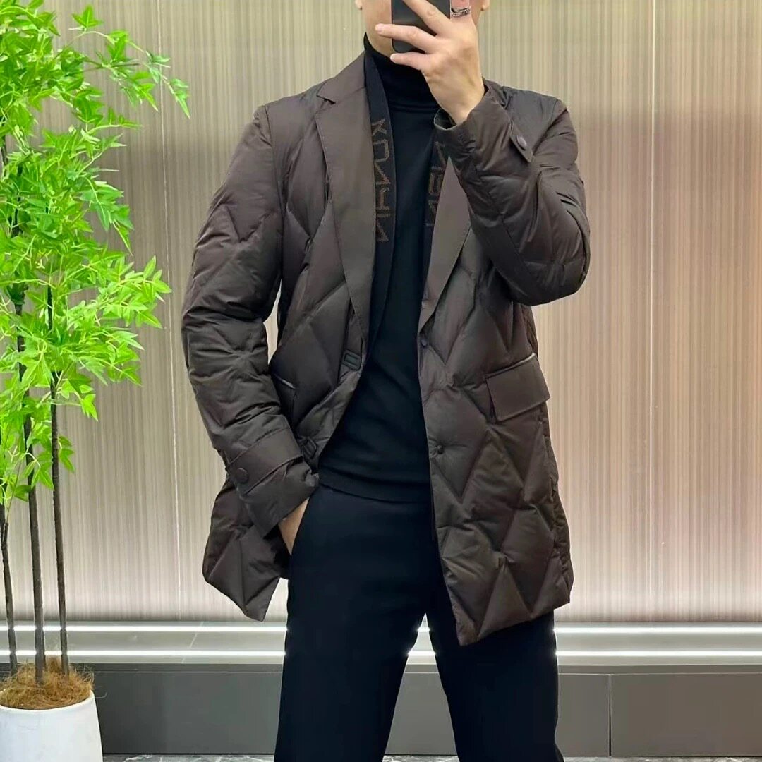 2025冬季新品中长款羽绒服外套欧货高端围巾可脱卸修身时尚休闲男