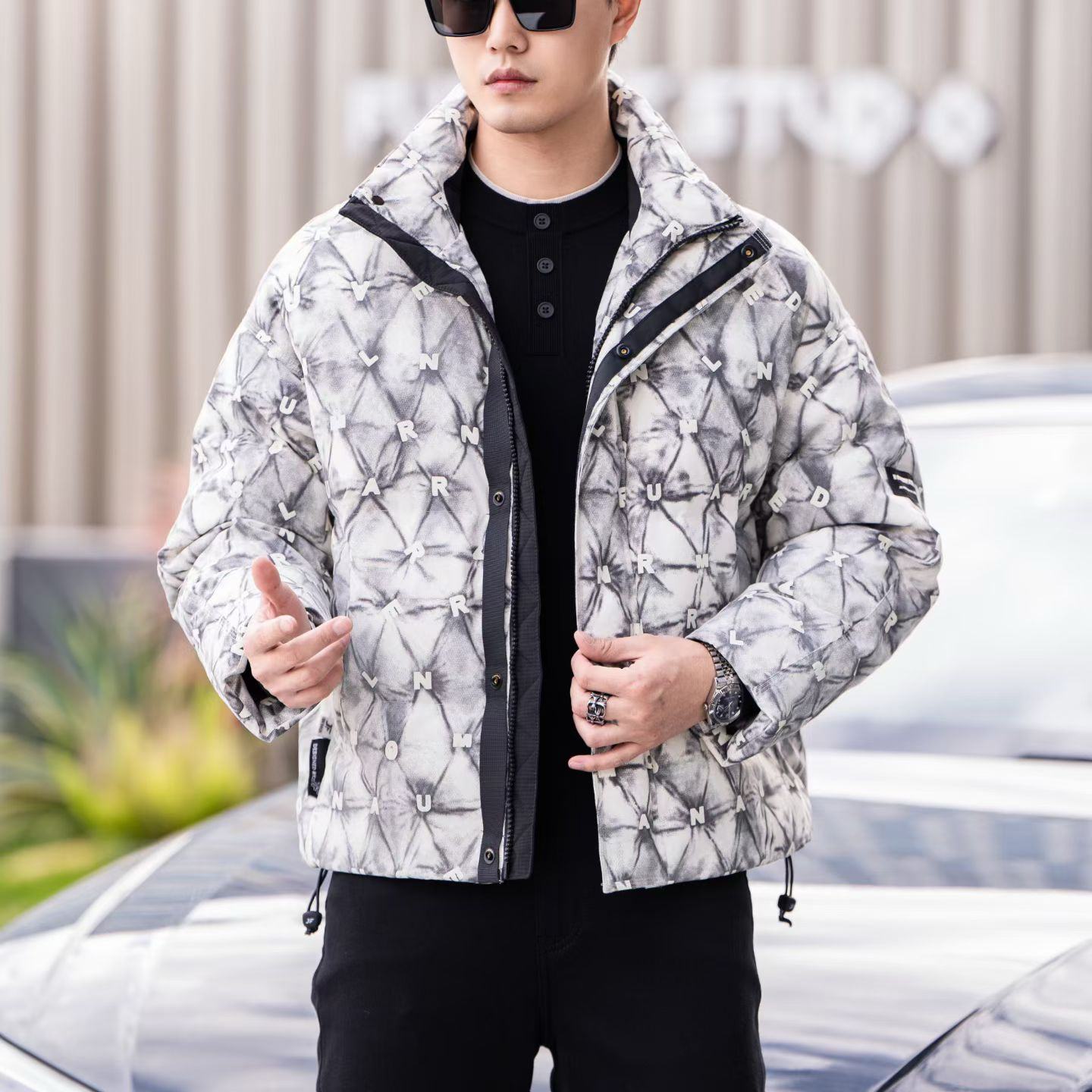 JF潮牌立领加厚羽绒服2025冬季新品欧货字母印花修身时尚休闲A962