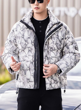 JF潮牌立领加厚羽绒服2025冬季新品欧货字母印花修身时尚休闲A962