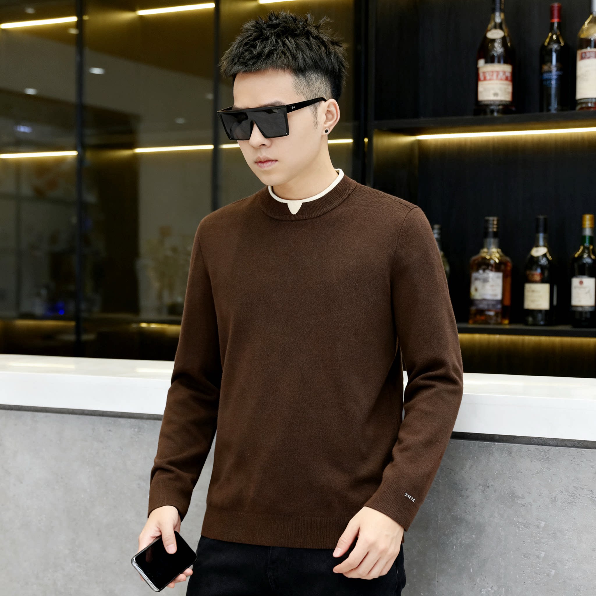 2025冬季新品假两件针织衫长袖毛衣欧货高端弹力修身时尚休闲百搭