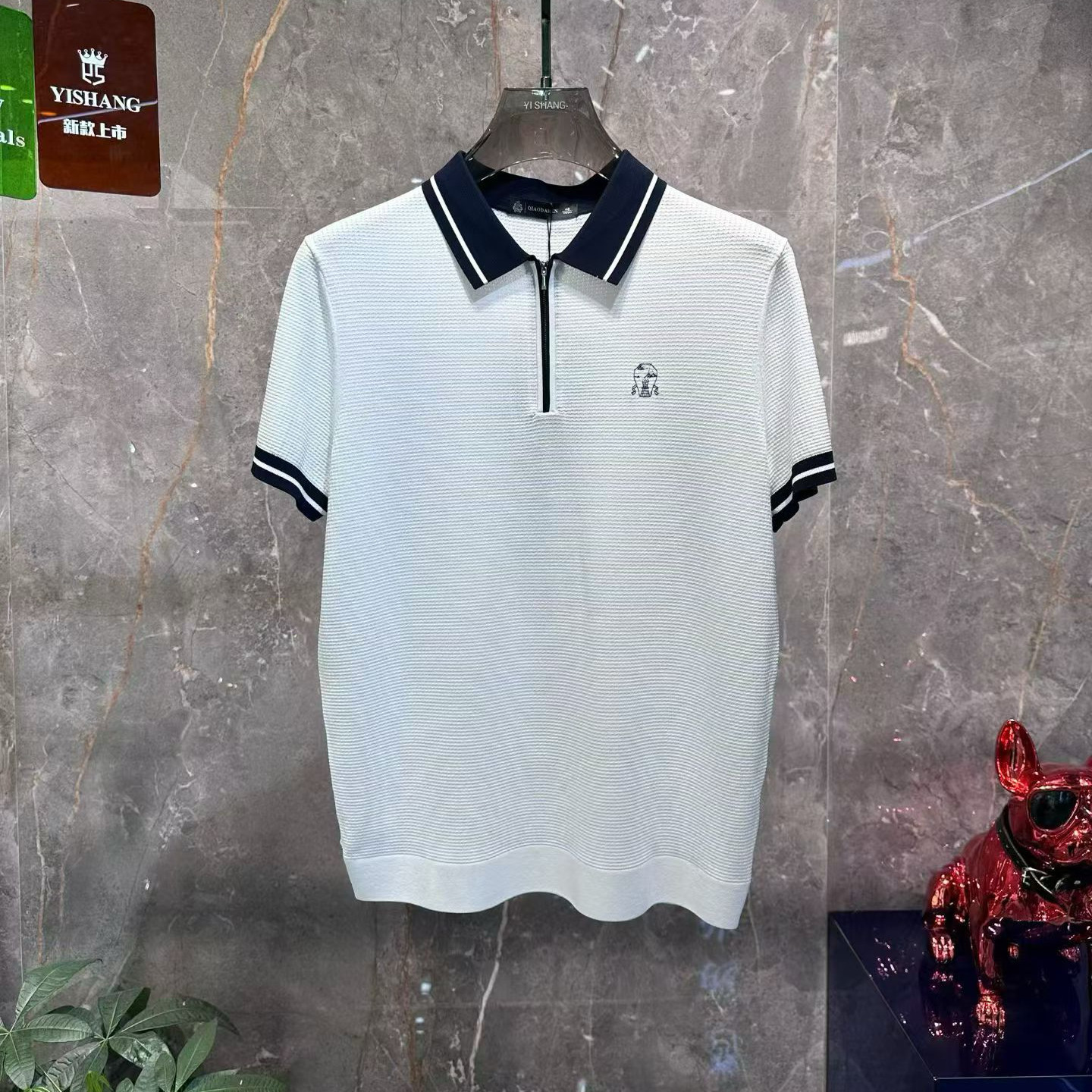 QIAODAREN潮牌伊力特冰丝短袖Polo衫2026夏季新品半拉链修身休闲