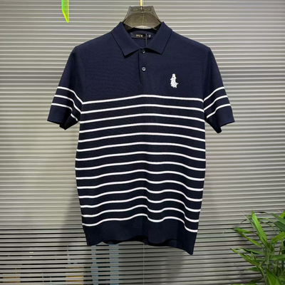 HCE羊毛针织短袖Polo衫男2025秋季新品条纹马球刺绣修身商务休闲