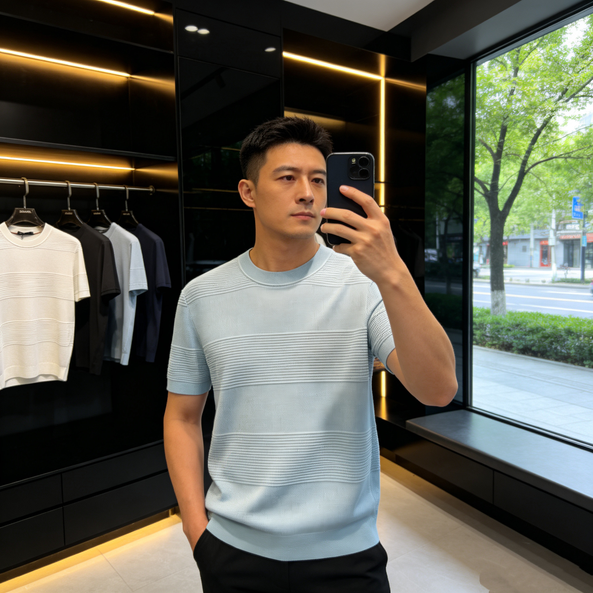 YISHANG潮牌2026夏季新品莱赛尔亚麻短袖T恤欧货高端修身简约休闲