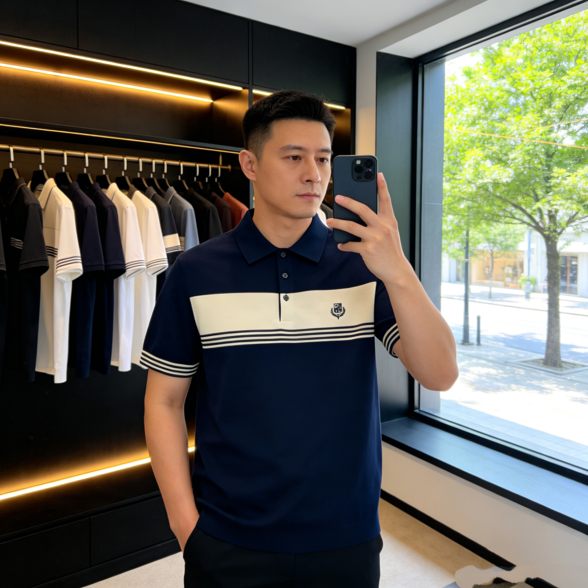2026夏季新品伊力特冰爽短袖Polo衫欧货高端条纹撞色刺绣修身休闲