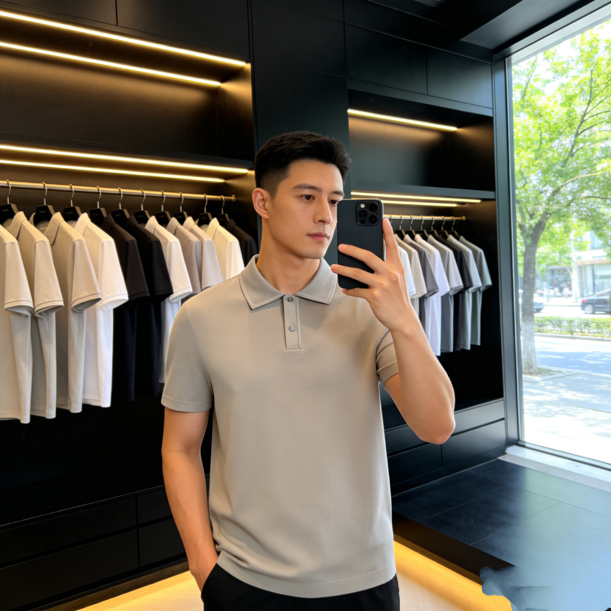 2026夏季新品桑蚕丝云朵棉短袖Polo衫欧货高端纯色修身简约休闲男