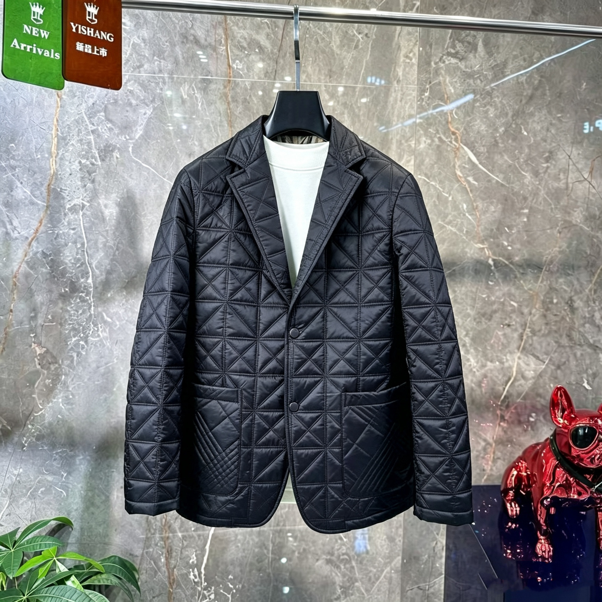 BUNERYNOBLE潮牌西装款棉服外套2026秋冬新品修身时尚休闲菱形格