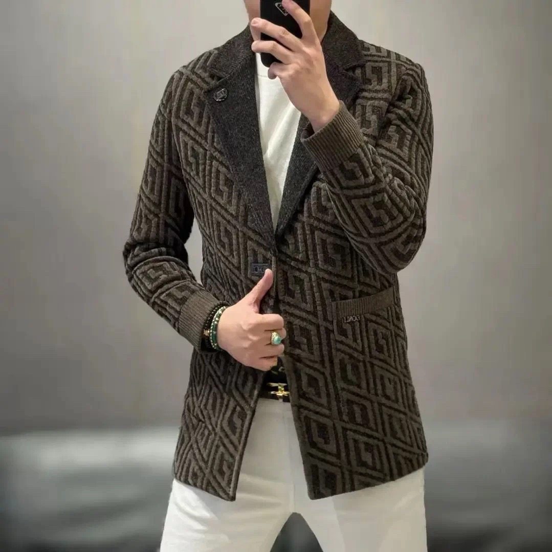 2025冬季新品中长款雪尼尔西装领风衣欧货高端提花修身时尚休闲男,男装,休闲西服,淘宝优惠券,粉丝福利购,淘宝优惠卷