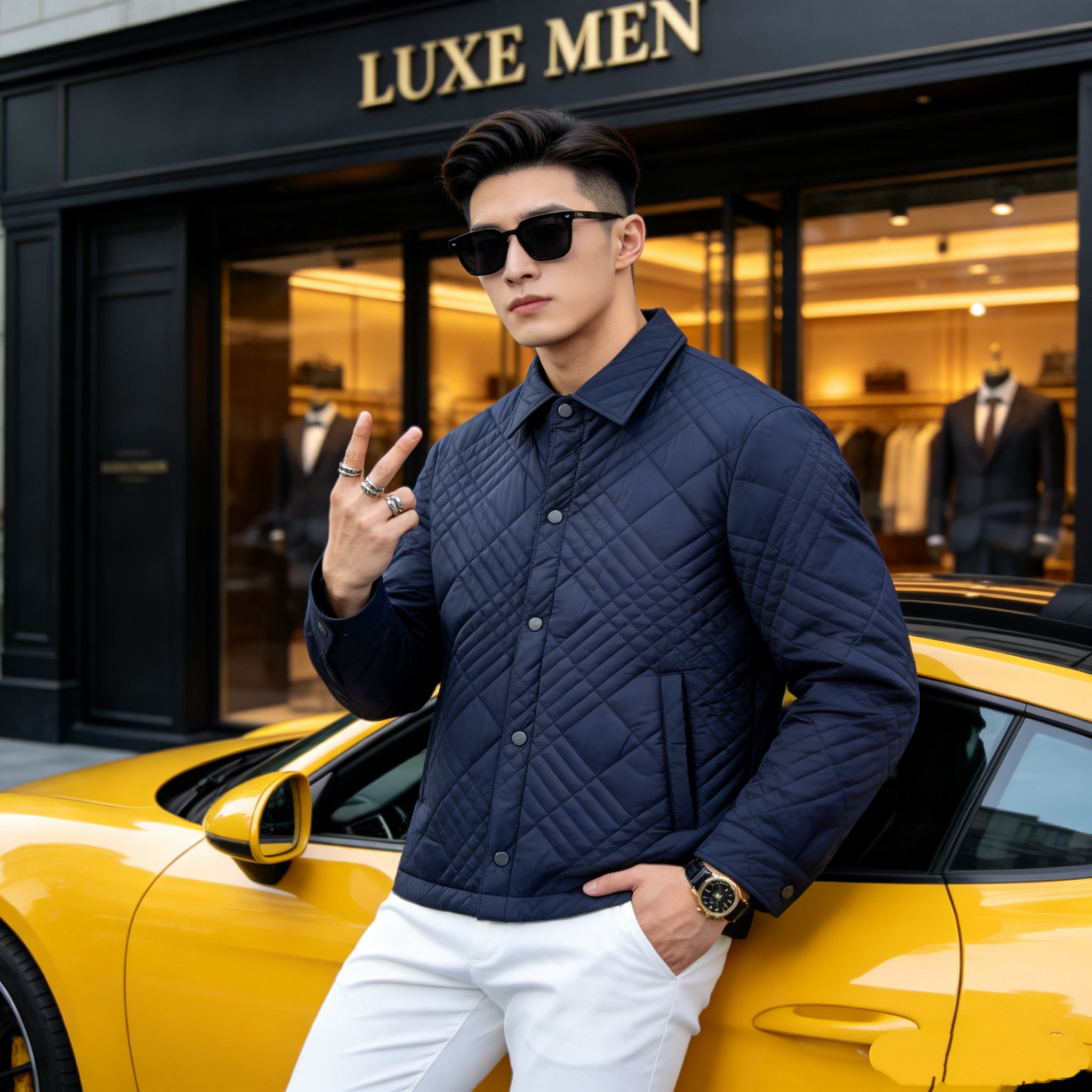 BUNERYNOBLE潮牌翻领棉服外套2026秋冬季新品菱形格修身时尚休闲