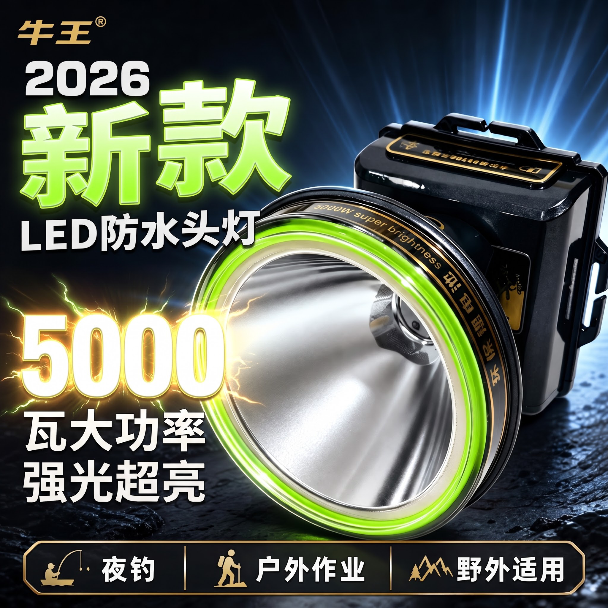 牛王头灯2026新款强光超亮LED头戴式夜钓鱼户外作业野外