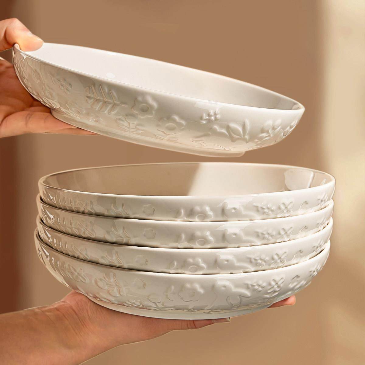 釉西餐下彩白色陶瓷盘子菜盘家用2024新款碗碟餐具感套装餐盘深盘,餐饮具,盘,淘宝优惠券,粉丝福利购,淘宝优惠卷