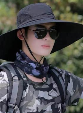 15CM大帽檐帽子男士户外遮阳防晒帽夏天太阳帽钓鱼帽登山渔夫帽子