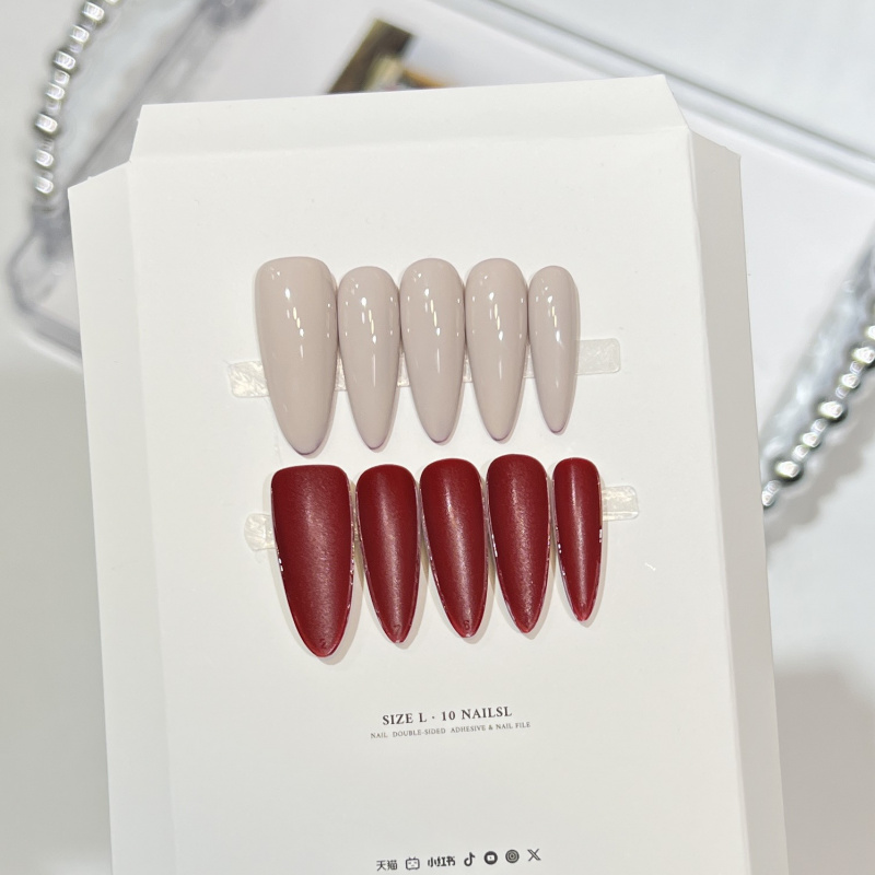 高级感纯手工红底双面穿戴甲气质中长款美甲可拆卸假指甲温柔显白