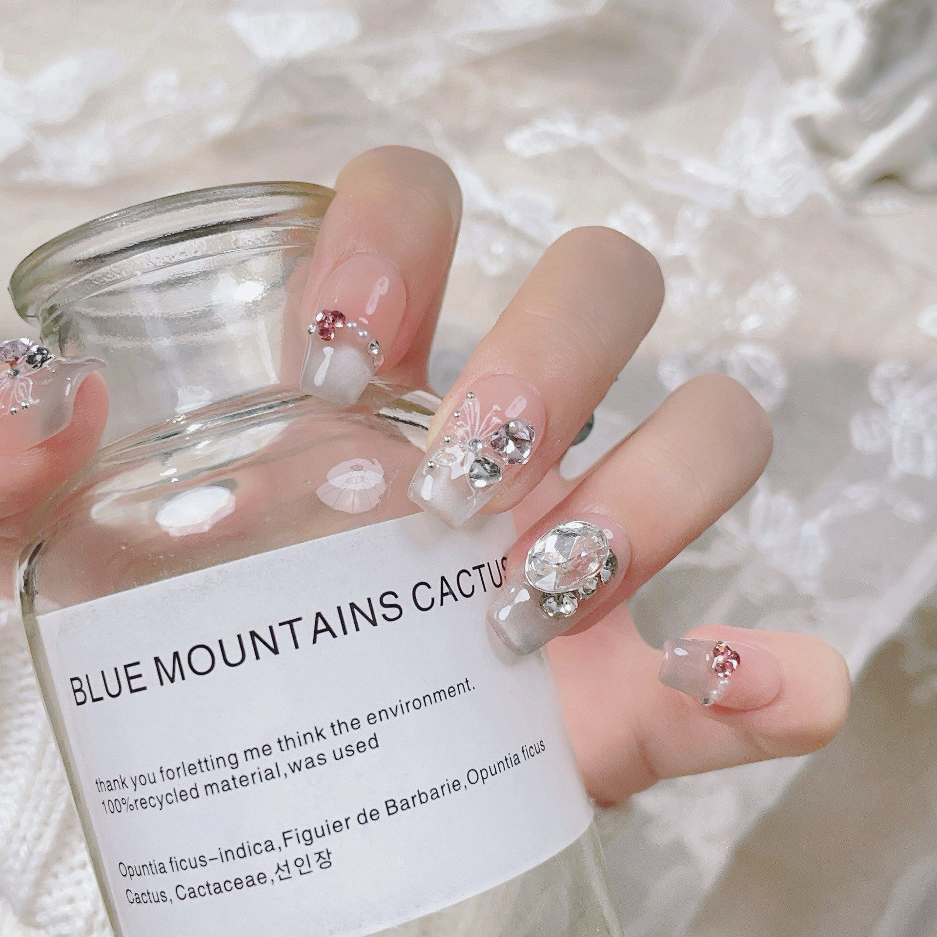 纯手工美甲光疗腮红贴片穿戴高级法式蝴蝶可拆卸猫眼高级显白实拍